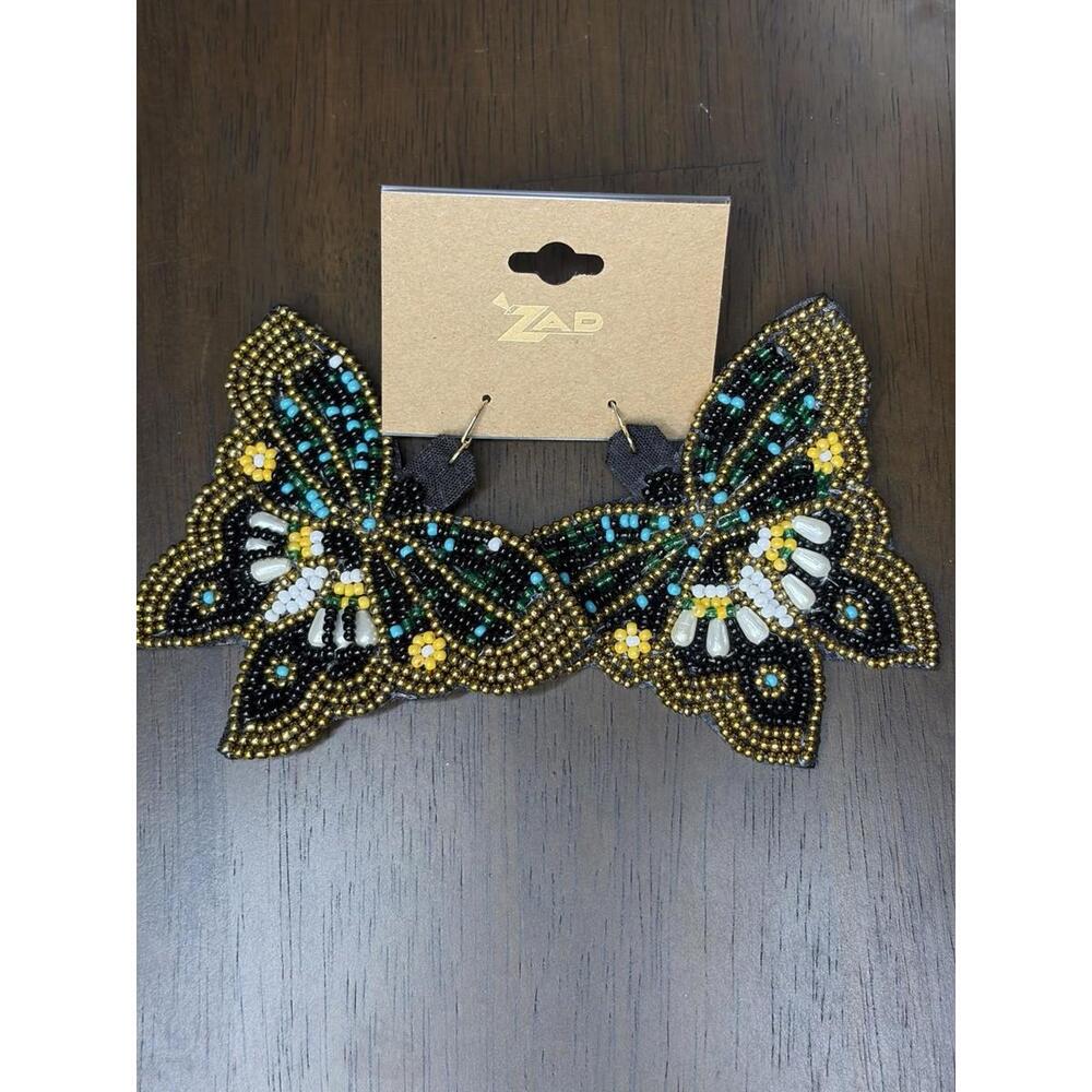 Zad Butterfly Earrings Women NWT Dangle Beaded Black Teal Gold White Yellow - Picture 7 of 7